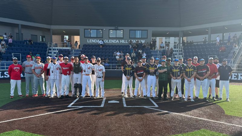 The 2026 Hillsdale County all-star baseball game featuring the winners, Team Oaks, on the left and Team Pines on the right.