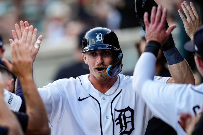 Tigers right fielder Ben Malgeri (53) celebrates scoring a run against the Yankees during the third inning.
