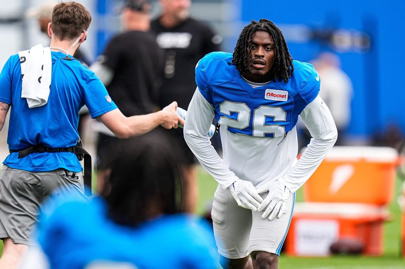 Detroit Lions cornerback Morice Norris (26) practices during training camp at Meijer Performance Center in Allen Park on Thursday, August 21, 2025.