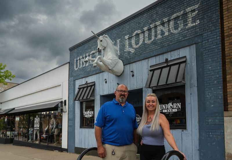 Bob Fata and Ashley Sevenski, co-owners of the historic Unicorn Bar in Old Town, pictured Wednesday, June 24, 2026.
