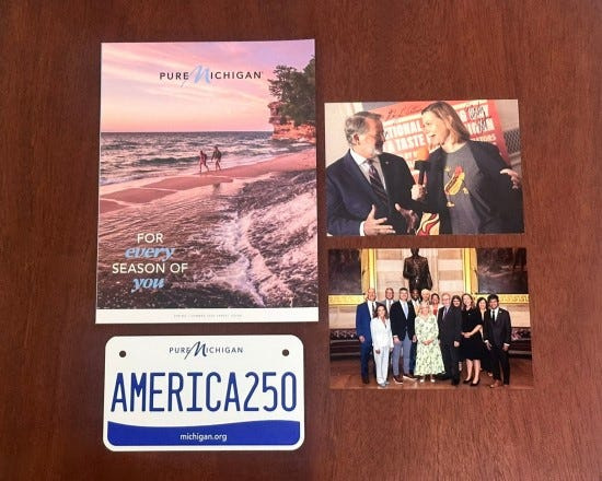 A photo of Michigan's congressional delegation's submission to the time capsule being buried at the U.S. Capitol in honor of the nation's 250th birthday on July 4, 2026. The time capsule, including items from each state's delegation, is to be opened on the nation's 500th birthday.