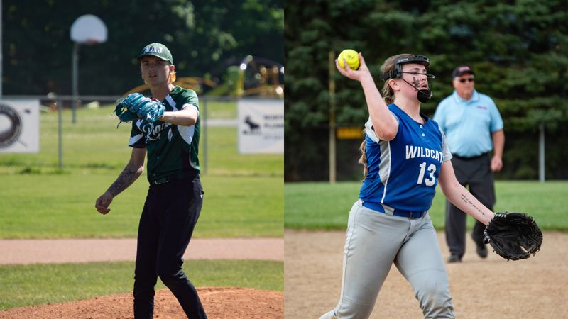 North Adams-Jerome sophomore Desman Lawless (left) and Pittsford senior graduate Laura LeMar (right) earned top honors for SCAA East baseball and softball this spring.