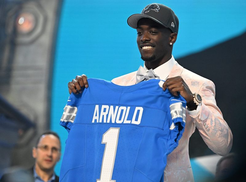 The Lions traded up to select cornerback Terrion Arnold in the first round of the 2024 NFL Draft.