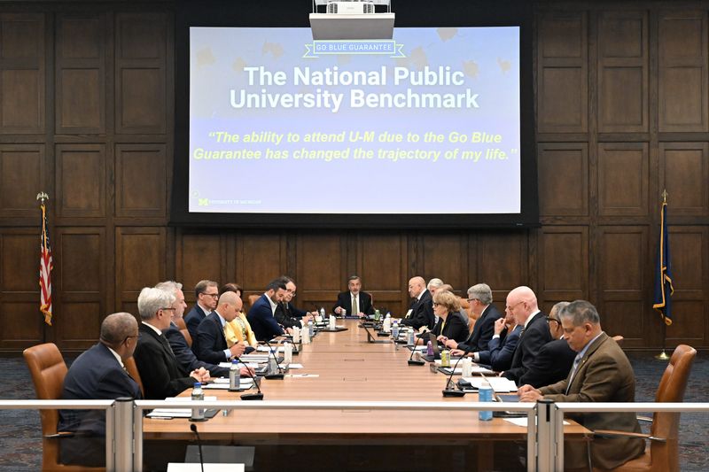 University of Michigan President Domenico Grasso, center, speaks during a meeting of the university's Board of Regents on Thursday, June 25, 2026, in Ann Arbor, Michigan.