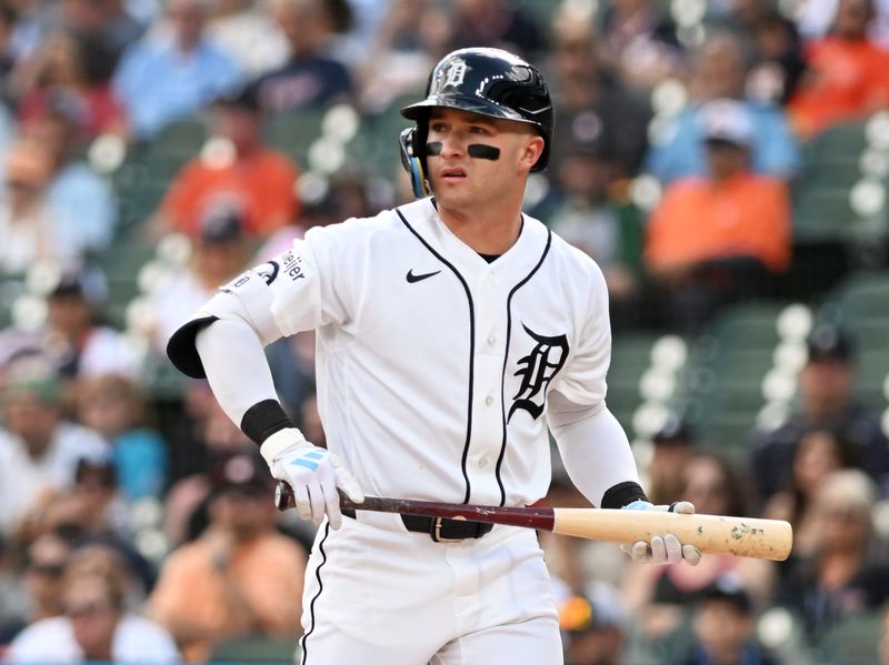 Tigers shortstop Kevin McGonigle (7) heads back to the dugout after he strikes out swinging in the first inning. Detroit Tigers take on the Houston Astros on June 25, 2026 at Comerica Park in Detroit.