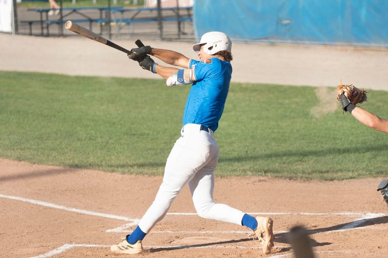 Battle Jacks infielder Brendan Thompson swings during a game against Richmond at C.O. Brown Stadium on Tuesday, June 23, 2026.