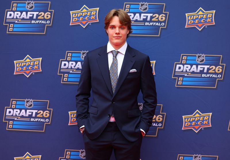 Jun 26, 2026; Buffalo, New York, USA; NHL prospect Nikita Klepov before the first round of the 2026 NHL Draft at KeyBank Center. Mandatory Credit: Timothy T. Ludwig-Imagn Images
