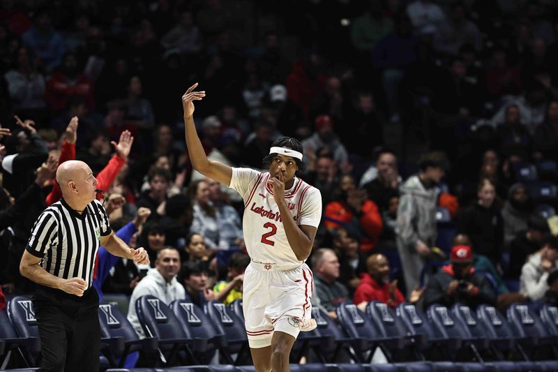 Lakota West guard Joshua Tyson (2) reacts during their 58-53 win over Princeton at Cintas Center, Friday, Feb. 6, 2026.