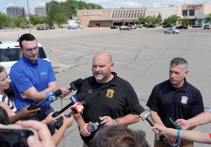 City of Dearborn Police Chief Issa Shahin talks with the news media outside of the Fairlane Town Center in Dearborn on Friday, July 3, 2026, after a shooting inside the mall that killed two people and injured another.