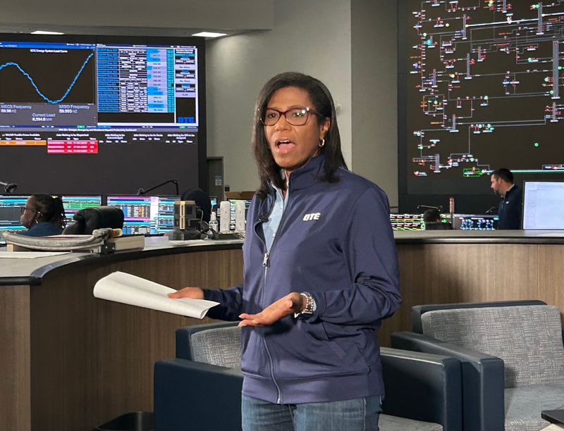 DTE President and CEO Joi Harris speaks to reporters during a press conference inside DTE's Electric System Operations Center, Tuesday, July 7, 2026, in Detroit.