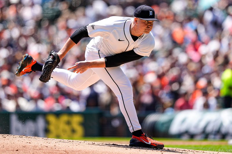 Detroit Tigers pitcher Tarik Skubal throws a pitch against the Philadelphia Phillies during the first inning at Comerica Park in Detroit on Sunday, July 12, 2026.