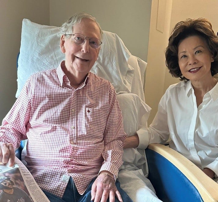 Sen. Mitch McConnell and wife Elaine Chao in a photo released by his office Sunday, July 12.