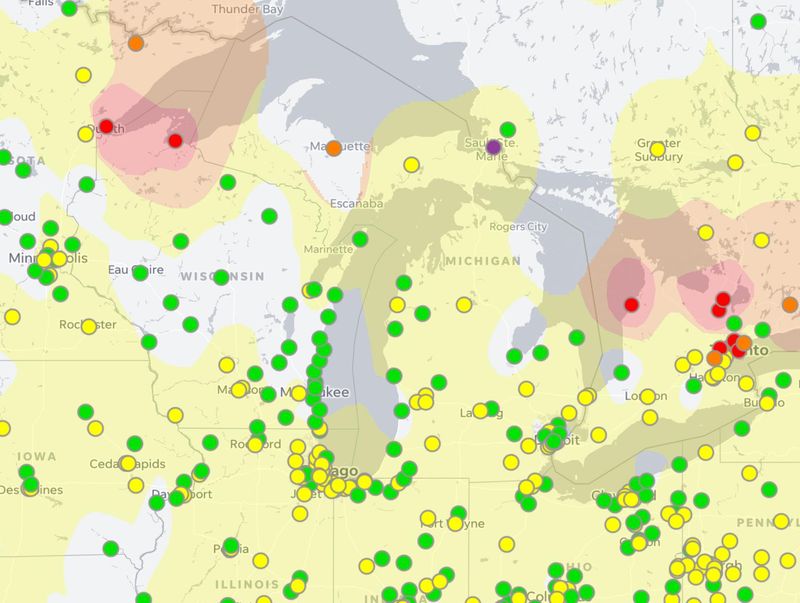 Michigan air quality map as of 7 a.m. Wednesday, July 15, 2026.