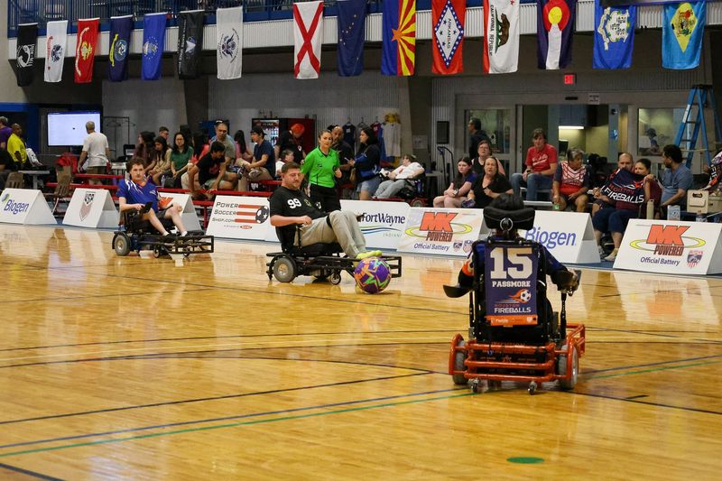 Justin Hauser, No. 99, of Ottawa Lake is shown playing with the Motor City Eagles, a competitive, traveling power soccer team.