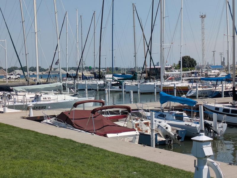 Boats dock along the Black River in Port Huron on July 13, 2026.