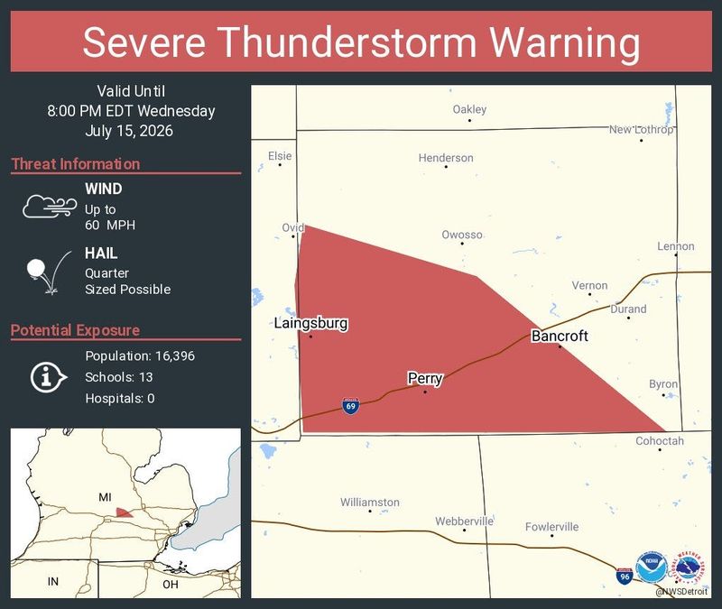 Severe Thunderstorm Warning including Perry MI, Laingsburg MI and  Morrice MI until 8:00 PM EDT