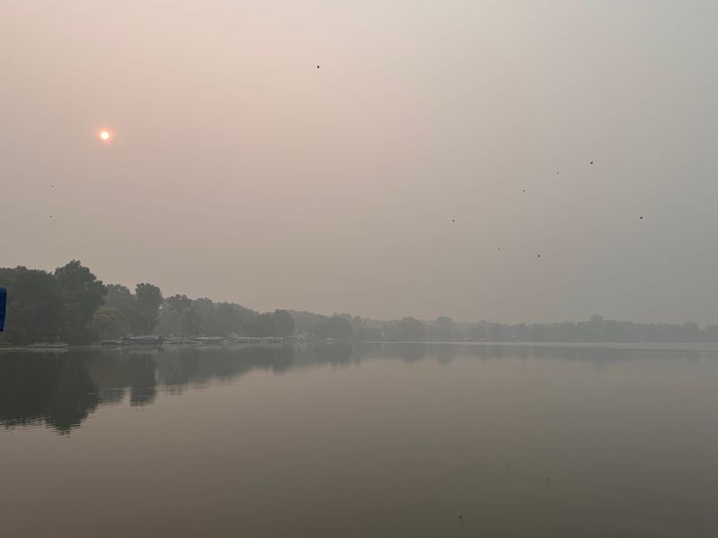 A view of Whitmore Lake as smoke from wildfires in Canada and Minnesota take over southeast Michigan.