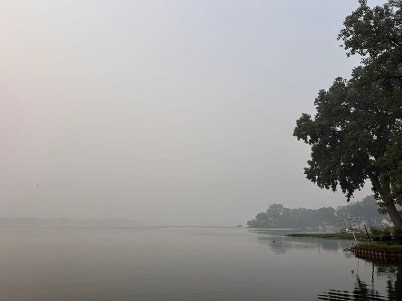 A view of Whitmore Lake as smoke from wildfires in Canada and Minnesota take over southeast Michigan.