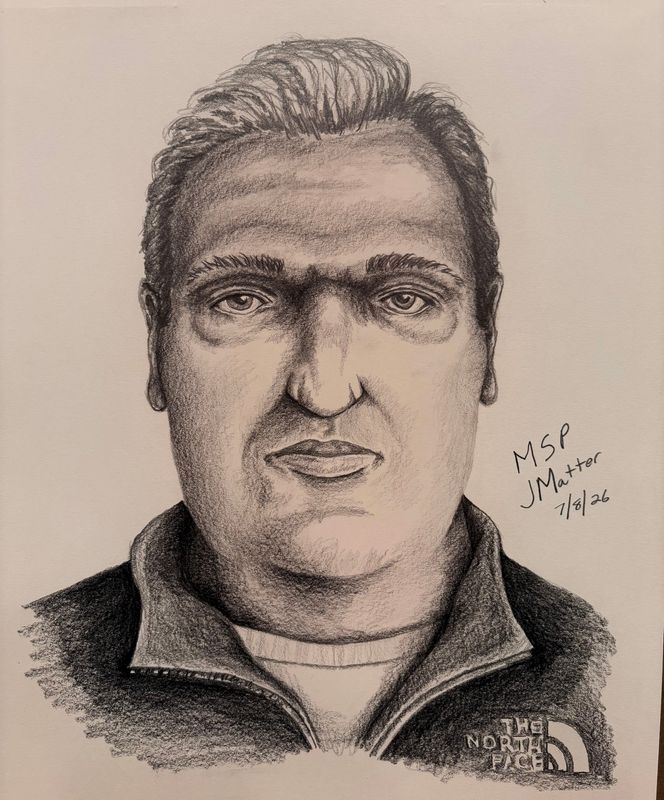 State Police said this is a sketch of what investigators believe the unidentified victim, who was found in Ocqueoc Township on Nov. 26, 2025,  looked like.