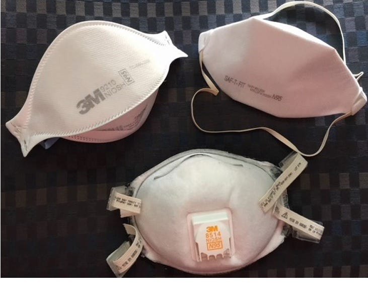 A selection of N95 respirators is pictured.