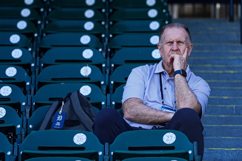 Tigers studio analyst Dan Petry watches practice during spring training at TigerTown in Lakeland.