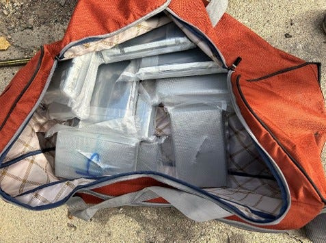 DEA agents said they saw Janero Garrett with this orange rolling travel bag that contained 10 kilograms of cocaine before he fled from Detroit police on Oct. 31, 2024.