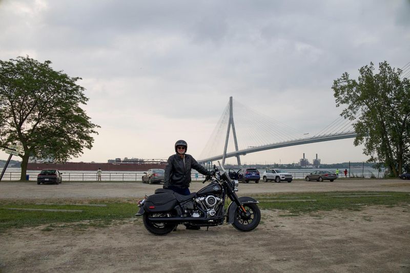 Senator Peters is the first ever motorcyclist to cross the newly opened Detroit-Windsor crossing.