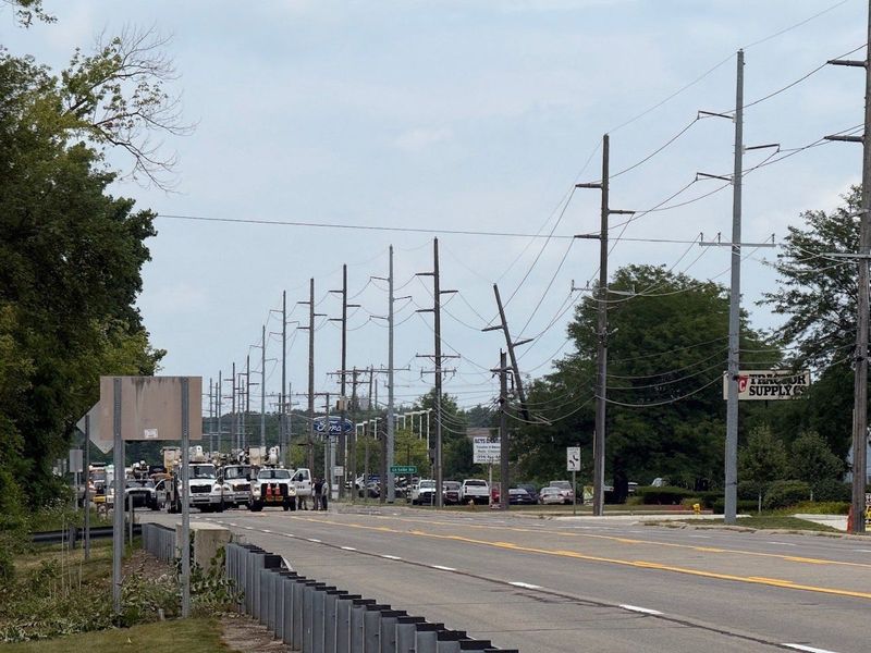 A broken power pole on Telegraph Road caused an outage in the Monroe area on July 28, 2026.