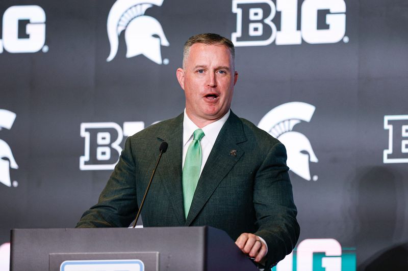 Jul 29, 2026; Chicago, IL, USA; Michigan State Football head coach Pat Fitzgerald speaks during Big Ten Media Days at Hilton Chicago. Mandatory Credit: Kamil Krzaczynski-Imagn Images