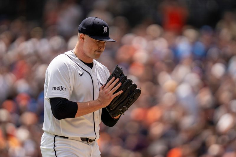 Detroit Tigers starting pitcher Tarik Skubal (29) walks off the mound against the Baltimore Orioles at Comerica Park in Detroit on Wednesday, July 29, 2026.