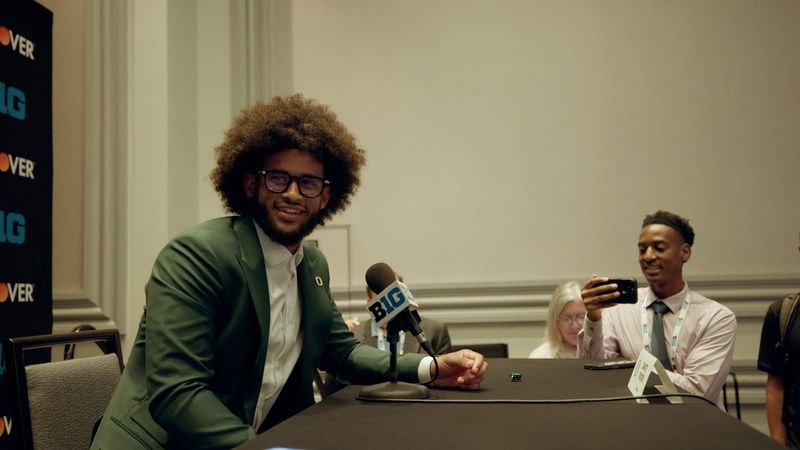 Oregon quarterback Dante Moore at Big Ten media days.