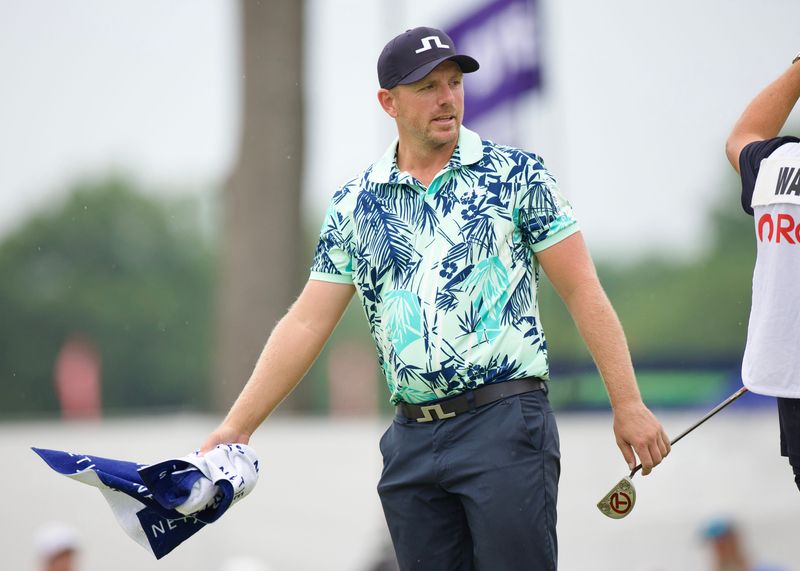 Matt Wallace shows frustration after missing a short putt on the 11th hole during the third round of the 2026 Rocket Classic at the Detroit Golf Club on Saturday, Aug. 1, 2026.