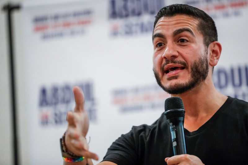 US Senate candidate Abdul El-Sayed (D-MI) gives remarks to a room full of volunteers before a canvassing event in Grand Rapids, MI, on August 1, 2026. The effort comes just 3 days before the Michigan primary against El-Sayed’s opponent Haley Stevens.