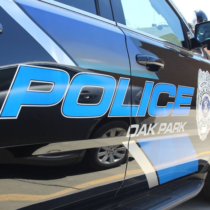 A photo of the side of an Oak Park Public Safety vehicle.