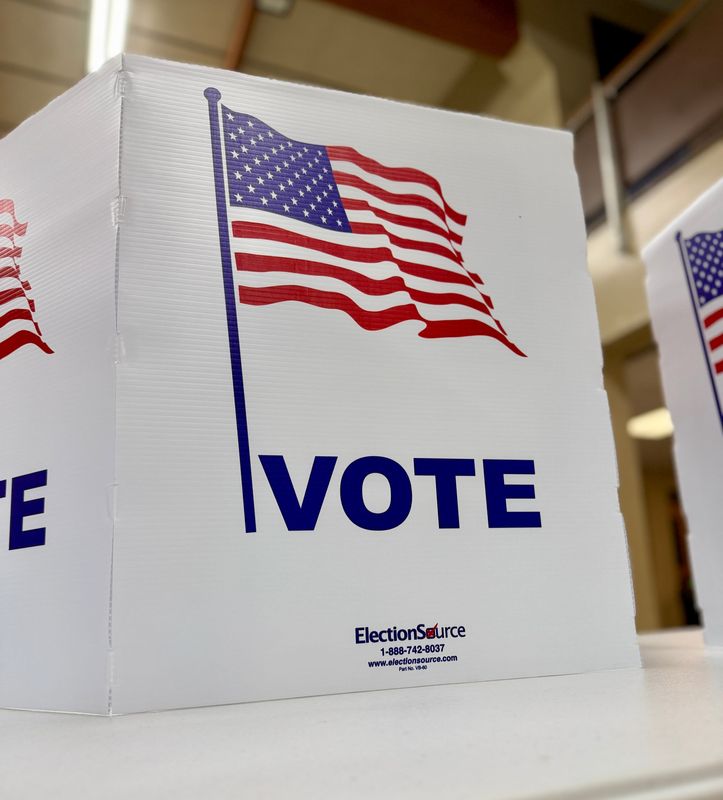A voting booth is pictured at a polling location in Port Huron on Aug. 4, 2026, during Michigan's primary election.