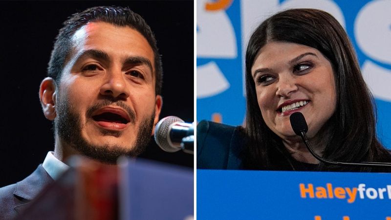 LEFT: Abdul El-Sayed takes the stage to talk to supporters during his election night watch party at the Majestic Theatre in Detroit on Wednesday, August 5, 2026. RIGHT: Haley Stevens, center, speaks next to U.S. Rep. Hillary Scholten during the election night party at Hotel Saint Regis Detroit in Detroit on Wednesday, August 5, 2026.
