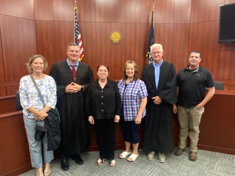 Pictured (from left) are members of the founding team of the Cheboygan Recovery Court program, including Darlene McKinley, retired case manager; Judge Daryl Vizina, the prosecutor on the founding team; Kathy Mason, retired counselor; Karen Chapman, retired court administrator; Judge Scott Pavlich, retired circuit court judge; and Sheriff Todd Ross.