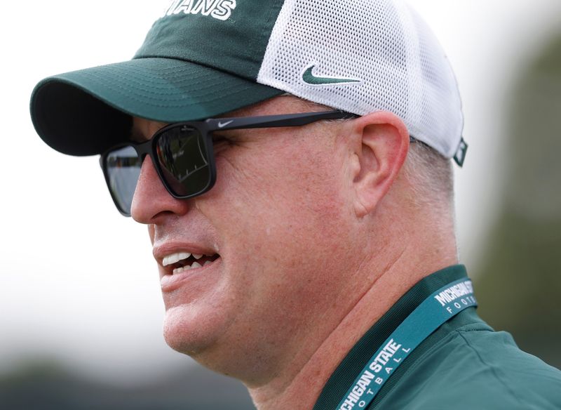 Michigan State head coach Pat Fitzgerald oversees football practice, Thursday, Aug. 6, 2026, in East Lansing, Mich.