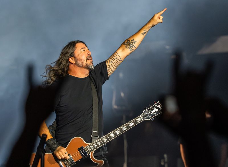 Foo Fighters perform for a crowd during their concert at Ford Field in Detroit on Thursday, August 6, 2026.
