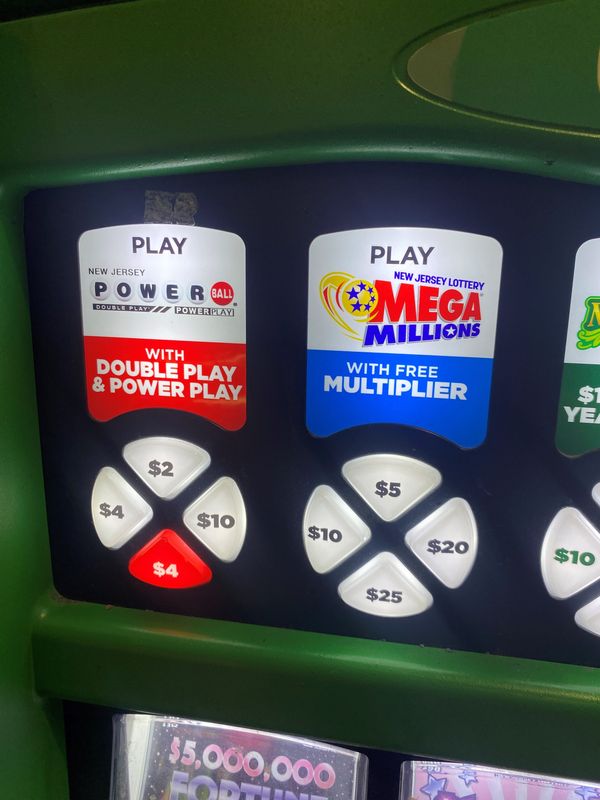 The Powerball and Mega Millions for sale at a lottery vending machine in Bloomfield, NJ.