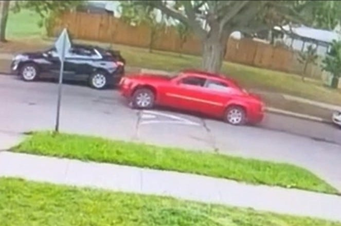 Detroit police said this red Chrysler 300 struck and injured a person on Westphalia Street last week on the city's east side.