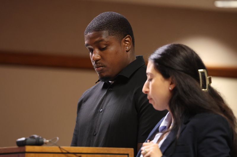 Rodney Harrington, with court-appointed attorney Nargiz Nesimova Kramer, listens during a pretrial hearing in 48th District Court, Wednesday, Aug. 12, 2026 in Bloomfield Hills, Mich. Harrington rented Alex Simpson’s home and held a pool party that got out of hand in Birmingham.