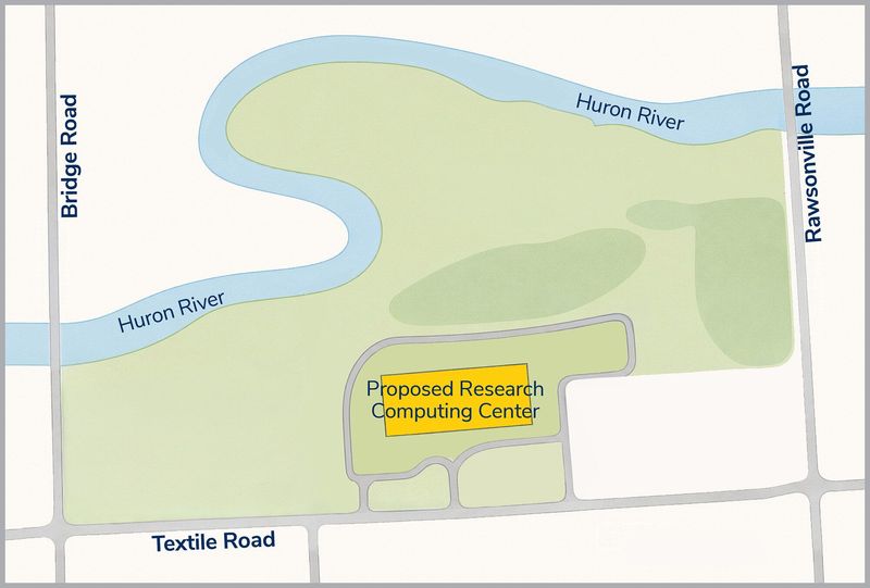 The University of Michigan proposes a 144-acre location off Textile Road in Ypsilanti Township for a high-performance research computing center operated jointly with Los Alamos National Laboratory.