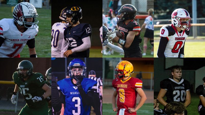 Some key offensive players returning to the gridiron this season include (left column to right) Brandon Menchaca (7), Keegan Hull (75), Evan Towne (12), Hunter Peiffer (3), John Milks (7), Carter Bassage (8), Gavin Gutting (0) and Isaac Fether (20).