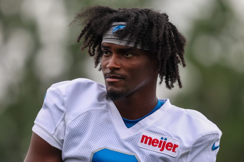 Aug 2, 2026; Allen Park, MI, USA; Detroit Lions cornerback Ennis Rakestraw Jr. (2) looks on during Detroit Lions training campat Meijer Performance Center. Mandatory Credit: Paul Barnick-Imagn Images