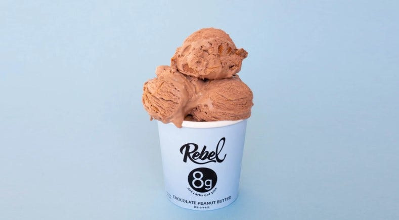Pint of Rebel's chocolate peanut butter ice cream.