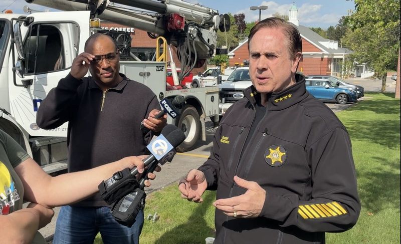 Oakland County Sheriff Mike Bouchard speaks with members of the media on May 8, 2026, in Bloomfield Township.