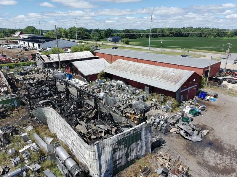 The aftermath of the fire at a storage building behind Great Lakes Custom Meats and More off M-59 in Oceola Township on Aug. 17.