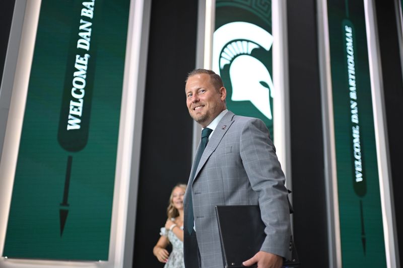 New Michigan State athletic director Dan Bartholomae is introduced at a press conference Wednesday, Aug. 19, 2026, at Breslin Center in East Lansing.