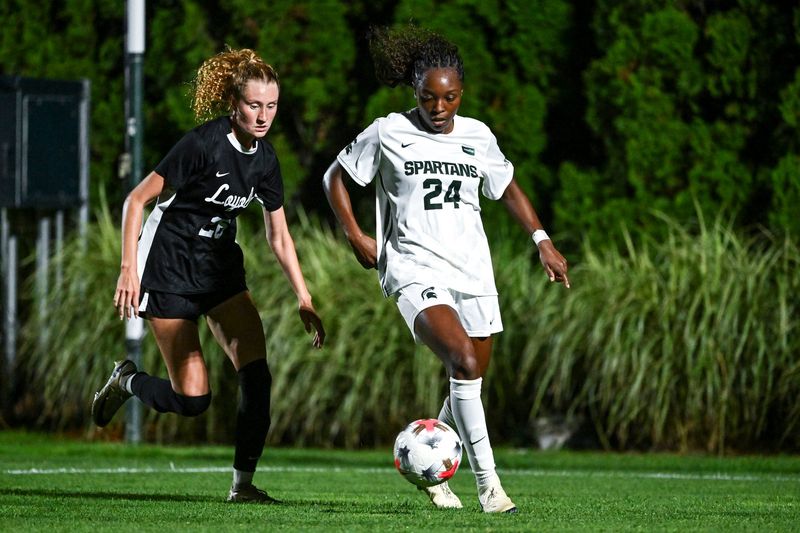 MSU's Kennedy Bell, shown earlier this season against Loyola, scored two goals in the Spartans' 3-2 win at North Carolina on Sunday.